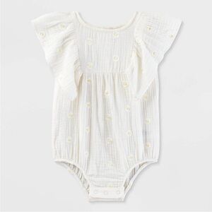 Baby Girls' White Daisy Embroidered Romper.